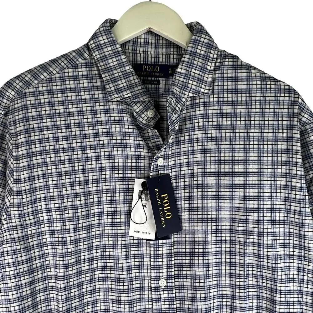 New Polo Ralph Lauren Men US XL Shirt Button Down Long Sleeve Casual White Gray - Picture 5 of 14